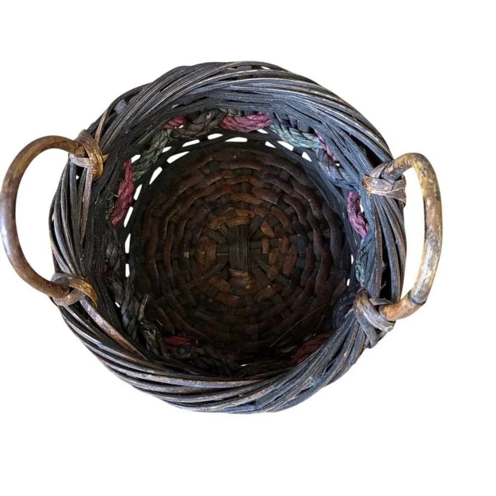 Vintage Round Small Basket Braided‎ Colored Accent Decor Rustic Cottagecore 7